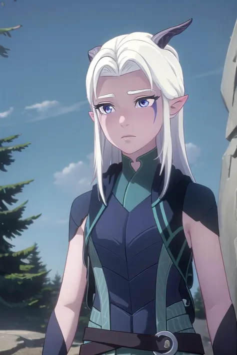 rayla, <lyco:raylav2-lyco-nochekaiser:1>,
long hair, white hair, horns, pointy ears, (purple eyes:1.1),
BREAK boots, belt, bodysuit,
BREAK outdoors, nature, forest, cloud, sky, sun, day,
BREAK looking at viewer, (cowboy shot:1.5),
BREAK <lyco:GoodHands-beta2:1>, (masterpiece:1.2), best quality, high resolution, unity 8k wallpaper, (illustration:0.8), (beautiful detailed eyes:1.6), extremely detailed face, perfect lighting, extremely detailed CG, (perfect hands, perfect anatomy),