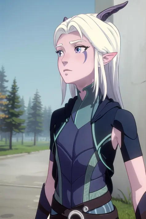 rayla, <lyco:raylav2-lyco-nochekaiser:1>,
long hair, white hair, horns, pointy ears, (purple eyes:1.1),
BREAK boots, belt, bodysuit,
BREAK outdoors, nature, forest, cloud, sky, sun, day,
BREAK looking at viewer, (cowboy shot:1.5),
BREAK <lyco:GoodHands-beta2:1>, (masterpiece:1.2), best quality, high resolution, unity 8k wallpaper, (illustration:0.8), (beautiful detailed eyes:1.6), extremely detailed face, perfect lighting, extremely detailed CG, (perfect hands, perfect anatomy),