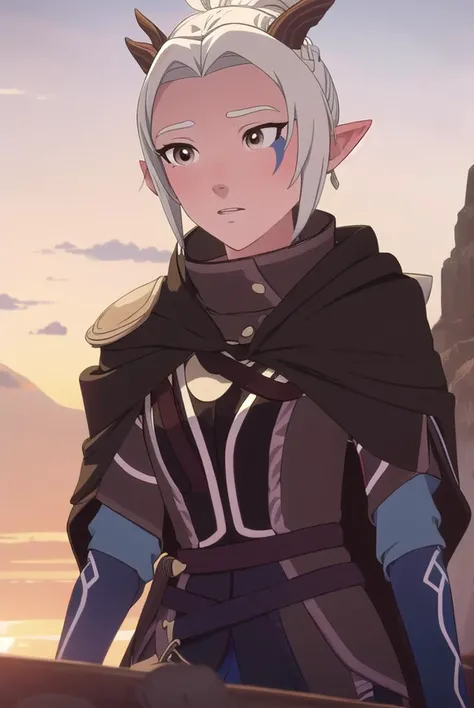 dragonrayla, <lyco:rayla-LYCORIStest:1>,
rayla, blonde hair, pointy ears, horns, ponytail, elf, ahoge, (brown eyes:1.5), facial mark,
BREAK cape, armor,
BREAK looking at viewer,
BREAK outdoors,
BREAK <lora:GoodHands-vanilla:1>, (masterpiece:1.2), best quality, high resolution, unity 8k wallpaper, (illustration:0.8), (beautiful detailed eyes:1.6), extremely detailed face, perfect lighting, extremely detailed CG, (perfect hands, perfect anatomy),