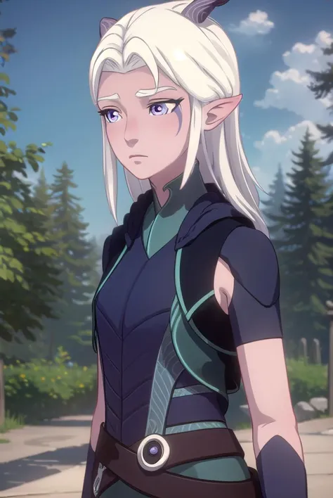 rayla, <lyco:raylav2-lyco-nochekaiser:1>,
long hair, white hair, horns, pointy ears, (purple eyes:1.1),
BREAK boots, belt, bodysuit,
BREAK outdoors, nature, forest, cloud, sky, sun, day,
BREAK looking at viewer, (cowboy shot:1.5),
BREAK <lyco:GoodHands-beta2:1>, (masterpiece:1.2), best quality, high resolution, unity 8k wallpaper, (illustration:0.8), (beautiful detailed eyes:1.6), extremely detailed face, perfect lighting, extremely detailed CG, (perfect hands, perfect anatomy),