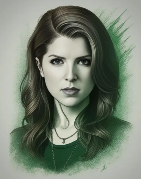 AnnaKendrick, portrait,close up of a Distinctive Intricate small Daria, Missionary, Sketch, Grindhouse, Rembrandt lighting, F/2.8, dark green explosions, lots of details, <lora:AnnaKendrickSDXL:1>