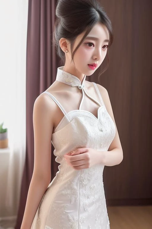 (symmetry!:1.2),facing viewer,
(half_body:1.1),

twintails,24yo girl,(short hair:1.1), 
PureErosFace_v1, [:(detailed face:1.1):0.3],shiny eyes,looking at viewer, 
(wedding dress,bridal veil|(qipao:1.2)),indoors,

depth of field,blurry background,
telephoto lens, soft focus, 8k canon RAW, art photography,