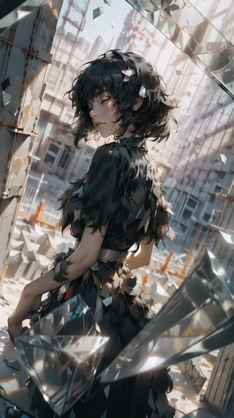 1girl, (black:1.5),( shaggy hair:1.5), (haute couture:1.5), (on a construction site:1.5), depth of field, bokeh, (tired:1.5),
<lora:add_detail:0.8> <lora:OC illustration:0.7> <lora:极光V1:0.9> nvshen, glass,broken glass,sunlight,,glass,broken glass,sunlight,