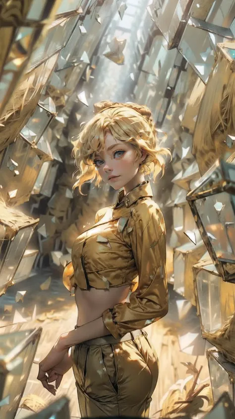 1girl, (blonde:1.5),( bun hair:1.5), (trousers:1.5), (on a haystack:1.5), depth of field, bokeh, (fear:1.5),
  <lora:add_detail:0.8> <lora:OC illustration:0.7>  <lora:极光V1:0.9>  nvshen, glass,broken glass,sunlight,,glass,broken glass,sunlight,