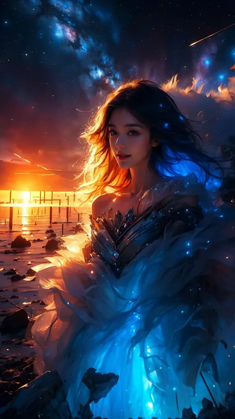 masterpiece,best quality,aesthetic,detailed face,subsurface scattering,bird view,
wrenchsfantasy,fantasy,1girl,photo of a cute girl,light smile,charming,20yo,asymmetrical hair.Swaying hair,Electric blue hair,glowing,cloud,colorful || starry,stars,broken,
space_style,style-swirlmagic,style-sylvamagic,rainbow-candy,
<lora:wrenchsfantasy-000016:0.8>,<lora:sunAndShadow_v10:0.6>,<lora:æå
V2:0.5>, legendary, outstanding, delicate, elegant, luxury, creative, beautiful classic contemporary fine cinematic composition, great expressive dynamic dramatic atmosphere, spectacular light, symmetry, detailed, rich colors, ambient background, inspiring, lovely grand lucid wonderful surreal perfect complex intricate color, stunning epic colossal imposing amazing singular fascinating massive