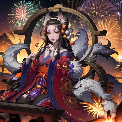 yuanshen,1girl,animal ears,multiple tails,tail,japanese clothes,fox ears,fox tail,kimono,sitting,kitsune,wide sleeves,fox,holding,long hair,kyuubi,hand fan,animal,hair ornament,solo,looking at viewer,bangs,long sleeves,black hair,rope,holding fan,brown hair,makeup,bell,torii,mask,fox girl,<lora:add_detail:0.5>,<lora:epiNoiseoffset_v2:0.5>,<lora:EnvyBetterHands LoCon_beta2:1>,perfect hands,<lora:烬天玉藻前1:0.8>,red lips,rubble_ruins,remains,beautiful detailed glow, floating ashes, beautiful and detailed explosion, red moon, fire, fire cloud, wings on fire, a cloudy sky, smoke of gunpowder, burning, black dress, dove of peace, (floating cloud:1.2),dynamic angle, finely detail, (bloom), (shine), glinting stars, ((((best detailed fireworks)))), ((((depth of field)))), (((hanabi))),(((backlight))),,Blood Mist, background Urban rooftop,despair,Blood Cherry Blossom,torn clothes,crying with eyes open,solo,Blood Rain,bandages,Gunpowder smoke,beautiful deatailed shadow, Splashing blood,dust,tyndall effect,