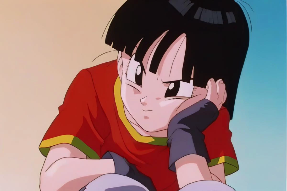 source_anime, score_9, score_8_up, score_7_up, anime screencap,8k, absurd res,
pan \(dragon ball\), 1girl, solo, short hair, bangs, black hair, short sleeves, gold trim, black gloves, fingerless gloves, black eyes, red shirt, hand on own face, head rest, hand on lap, orange bandana, female , 1990s \(style\), denim, grey pants, collarbone, looking at another, fingernails, v-shaped eyebrows, retro artstyle
<lora:panRemake_pony_v1:0.8>