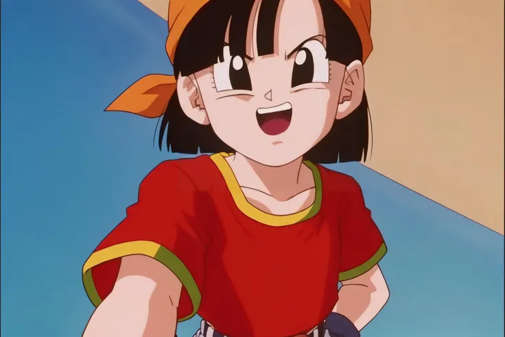 source_anime, score_9, score_8_up, score_7_up, anime screencap,8k, absurd res,
pan \(dragon ball\), 1girl, solo, looking at viewer, short hair, open mouth, black hair, gold trim, short sleeves, upper teeth, black eyes, v-shaped eyebrows, red shirt, close-up, orange bandana, female , selfie, from below, upper body, grey pants, 1990s \(style\), belt, midriff, hand on hip, retro artstyle
<lora:panRemake_pony_v1:0.8>