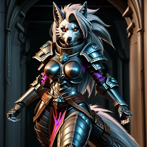 furry girl loona, girl,WH40KSisters armour,WH40, no helmet, Sisters of battle, big tail, sexy pose , sexy body, high detail photo realistic style <lora:WH40KSisters_V2rank8:1>