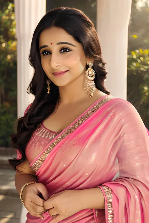 (best quality, masterpiece, detailed, realistic, photo-realistic, 35mm film, HDR, 4k, sharp focus, Highres:1.3), full body, Indian, 1girl, focusing on camera, leaning, realistic body, detailed eyes, detailed face, ultra high details, masterpiece , perfect eyes, outdoors, large breasts, portrait, full body, looking at viewer,
vidyabalan, vidya balan, aged down, light skin,
pink dress, saree, pink saree,
<lora:Vidya Balan:0.6>