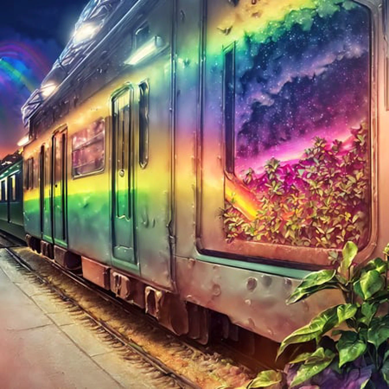 ((fantasy masterpiece)), (detailed (watercolor:0.7) of a night time (botanical:1.2) style train background:1.7),
( layered in the distance, ( rainbow :1.3), console in foreground:1.5),
(a mature (gamer:1.2) woman, (full body shot:1.2), perfect anatomy, Captivating face, Blond Long Layers hair, blush, pink eyeshadow, lipstick),
(adult, mature face, mature nose, mature proportions, (realistic freckles:0.7), deformation, very detailed skin, skin pores, textured skin, realistic face, 3d rendered face, shaded face, best quality:1.3)
((dynamic composition, vivid colors, contrasting colors:1.1), Best Quality, (digital art:1.1), nsfw, (illustration:1.1), soft lighting, specular lighting , best quality:1.3)
<lora:samdoesartsSamYang_offset:0.3>, ,