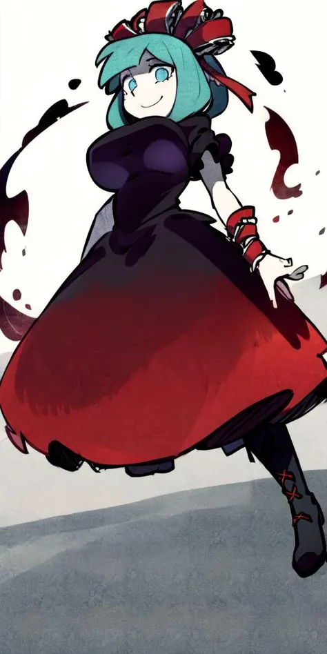 <lora:helltaker-c2:1>,helltaker,<lora:KagiyamaHina:1>,kagiyama hina,1girl, green hair, green eyes, front ponytail,ribbon, red dress, frills, hair ribbon, arm ribbon, short sleeves, cross-laced footwear,floor-length dress
BREAK
(white background, simple background,full body:1),(gigantic breasts:1),forced smile