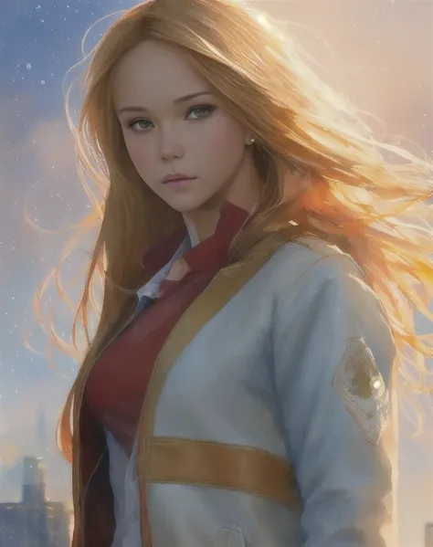 painting of flirty (:1.1) girl in leatard, (shy), (outdoors stadium:1.1),(school uniform:1.1), (red blouse and jacket:1.1), (long very blondie hair:1.3), (exemplary:1.2), (precise:1.11), (Winter Moscow night in the background), (half turn:1.2), bright soft diffused light, depth of field, digital painting, artstation, concept art, intricate, highly detailed, masterpiece, trending on Artstation, art by artgerm and greg rutkowski and alphonse mucha, hdr 4k,watercolor, <lora:AngelinaMelnikova_Art_1_2:1>