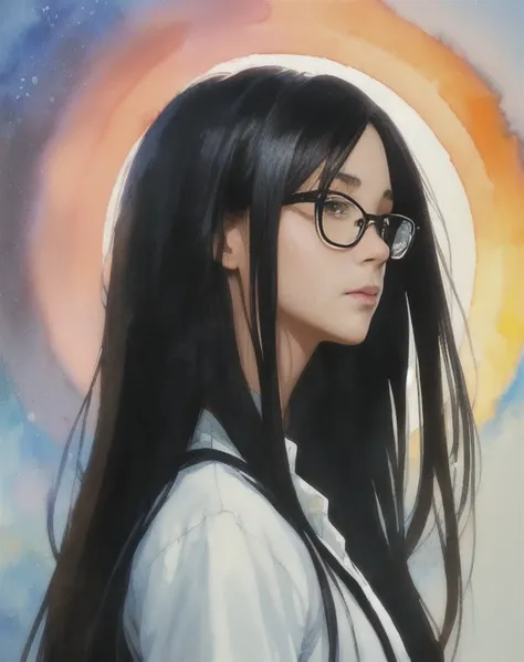 painting of flirty (17 years old:1.1) girl in black knee socks, (shy), (indoors school:1.1), glasses, (school uniform:1.1), (white blouse and jacket:1.1), (long very black hair:1.3), (exemplary:1.2), (precise:1.11),  (spring Kyoto in the background), (half turn:1.2), bright soft diffused light, depth of field, digital painting, artstation, concept art, intricate, highly detailed, masterpiece, trending on Artstation, art by artgerm and greg rutkowski and alphonse mucha, hdr 4k,watercolor,  <lora:AngelinaMelnikova_Art_1_2:1>