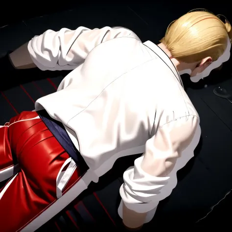 absurdres, highres, ultra detailed, photo realistic, solo, face down, on stomach, afloat, back, water, lake, cowboy shot,
GeeseHoward, 45.y.o., (muscular, manly), white kimono jacket, (red pants, red hakama:1.2),
<lora:mission_complete_v011:1> <lora:envybetterhandsLocon_beta2:1><lora:GeeseHowardV2:1>