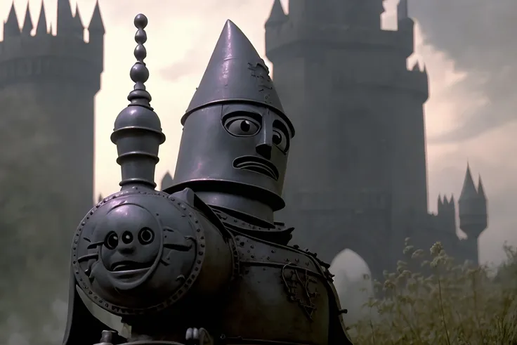 ashenhard style, masterpiece, ultra hd, robot, 1train,Thomas The Tank, angry, Thomas The Train,train tracks,bridge,grass background,high quality,highly detailed,(smoke:1.4),cgi,realistic,3d,sun,godrays,(sketch), darkness, horror, monster, intricate, 80sDarksouls, rusty metal, glowing eyes