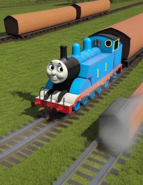 1train, <lora:Thomas the Tank:0.9>,Thomas The Tank,,train tracks,bridge,grass background,high quality,highly detailed,(smoke out of funnel:1.4),cgi,realistic,3d,sun,godrays,