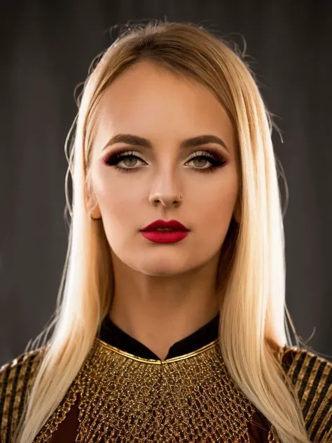 cinematic photo an exquisite portrait photograph, 85mm medium format photo of ((ohwx woman)) with a classy hairstyle <lora:KateBloom_SD15_v1.0:1> KateBloom, classy makeup, simple background, symmetrical, rule of thirds, . 85mm photograph, film, bokeh, professional, 4k, highly detailed, (in style of Miko Lagerstedt)