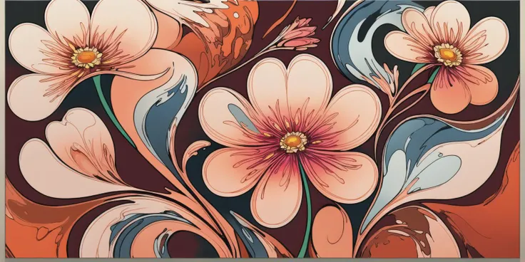 fluid art painting of a flower, professional grade award winning talent, dreamy autumn color palette, bendy and curvy shapes, artistic expressionist flower, (distinct outline of a flower:1.3), (distinct flower shape:1.3),