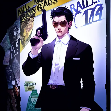 score_9, score_8_up, score_7_up, score_6_up, score_5_up, score_4_up, source_anime, BREAK, A agent aiming a silver desert eagle pistol in a subway station, solo, black suit, sunglasses, deagle, masterpiece, movie poster,