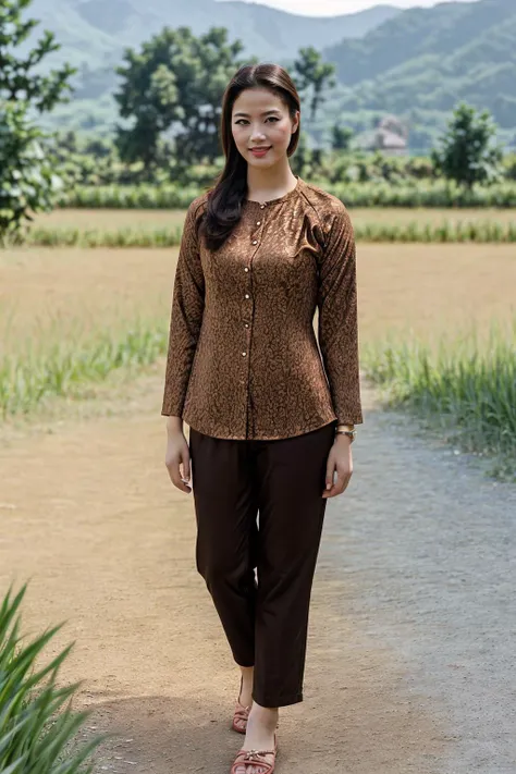 (extremely awesome detailed 4fingers and 1thumbs:1.1), countryside in Vietnam, shiny skin, ultra high res,(realistic:1.5)), (best quality, masterpiece), ((((1 girl, solo))), pale skin, dimly lit, shade, flustered, blush, highly detailed, ((full body:1.2)), film grain, wrinkled skin, best quality, ultra high res, hyper detailed, (natural lighting), 1girl, (full body:1.1), (((looking at viewer))), knee, ((standing pose)), ((from below)),
((wearing brown <lora:aobaba02-000008:0.75>)) ,
<lora:VietnameseDollLikeness:0.3>,, (masterpiece,best quality:1.5)
