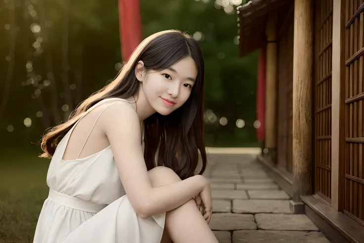 ((2grils, twins)),face to face, wear a white dress, nighttime, midnight, dark, RTX, photorealistic lighting, photo taken in ancient japan, extremely detailed flowing hair, realistic hair, realistic shadows, absurdres, hyperdetailed, 4k, (black eyes), (beautiful girl: 1.4), (masterpiece),Ultra Detail, (Best Quality), (Ultra High Definition), (Masterpiece), Photorealistic:1.3, smiling, balanced pupil, symmetical pupil and iris,chromatic_aberration:0.8, dynamic_color_range, lens_distortion:0.7, (sitting:1.3),((Delicate hand)), from side,full body, <lora:koreanDollLikeness_v20:0.5>, <lora:fashiongirl-lora-v4-naivae-4ep-1dim:0.2>,looking at viewer
