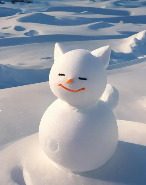 snowman, monochrome, animal, cat, cat ears, animal focus, white fur, whiskers, looking at viewer, solo, <lora:snowman-04:0.8>