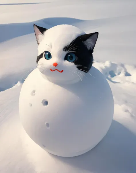 snowman, looking at viewer, animal, cat, animal focus, white fur, whiskers, solo, <lora:snowman-04:0.8>