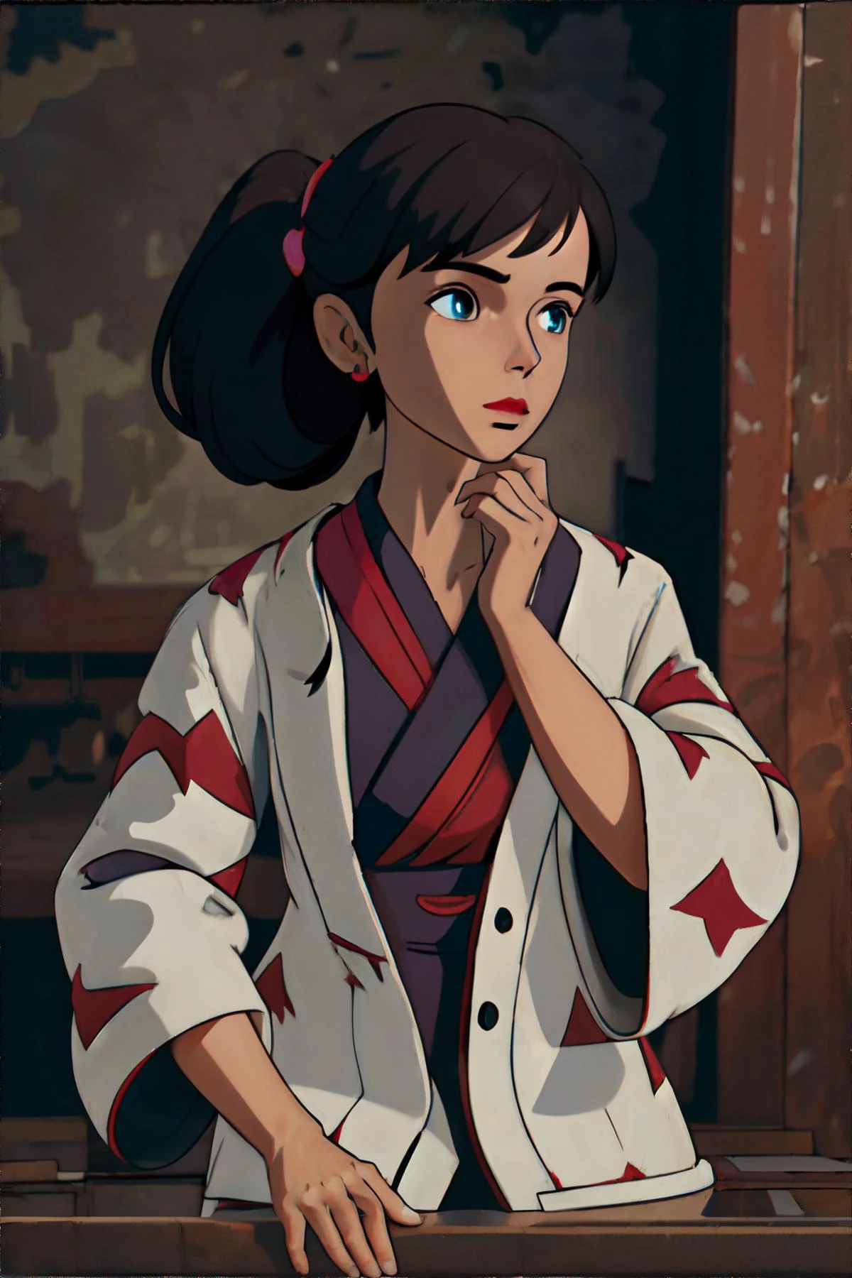<lora:ghiblilora:0.7> woman wearing tattered robe || masterpiece, 8k, high resolution, shallow depth of field, sharp focus