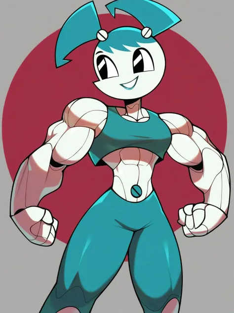 <lora:XJ-9:0.6>, x_j_9, 1girl, robot, blue hair, black eyes, muscular body,, score_9, score_8_up, score_7_up,