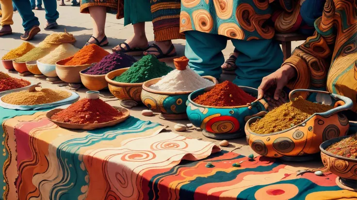 <lora:AbstractPattern:1.1> AbstractPattern a vibrant street market with vendors selling exotic spices and textiles