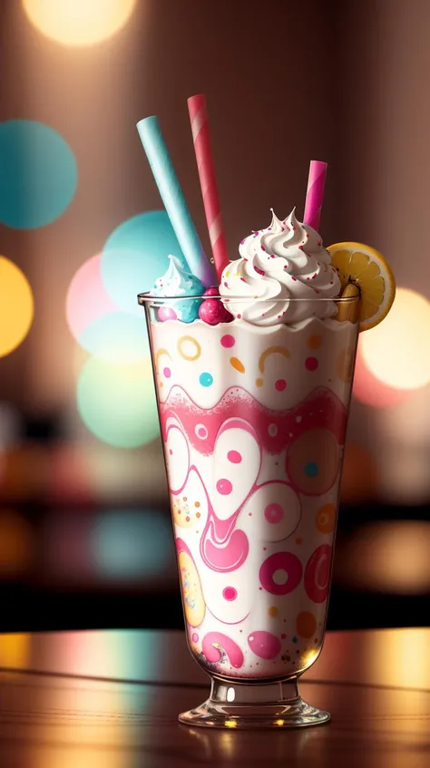 <lora:AbstractPatternStyle:0.6>, (AbstractPatternStyle milkshake:1.0) in a (AbstractPatternStyle tall glass:0.9) on a counter
Colorful glowing lights, Bokeh DOF background, colorful haze
