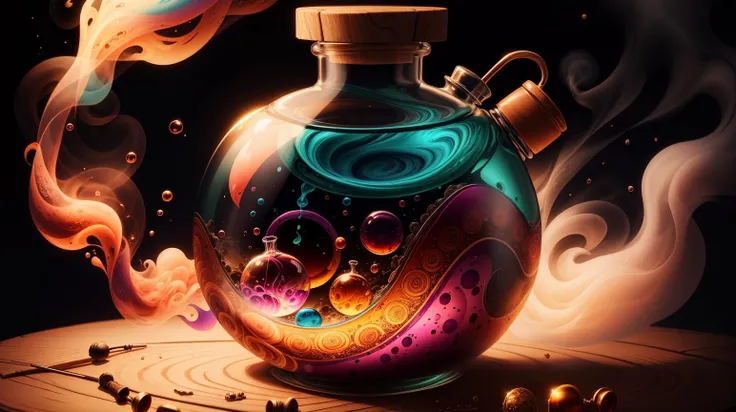 <lora:AbstractPatternStyle:0.6>, (AbstractPatternStyle potion:1.0) in a (AbstractPatternStyle round glass:0.9)
colorful smoke