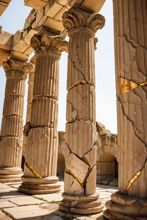 kintsugi ruins, bokeh, roman architecture, broken kintsugi columns <lora:kintsugi:1>