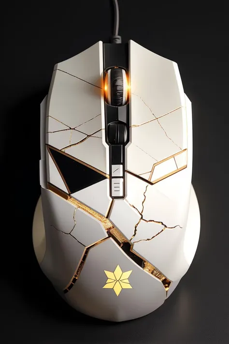white kintsugi computer mouse, black background  <lora:kintsugi:1>