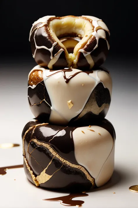 kintsugi box of kintsugi donuts, black kintsugi, white kintsugi food photography <lora:kintsugi:1>
