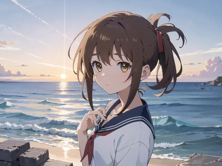 <lora:inazuma5:1>, masterpiece, best quality, absurdres, perfect anatomy, 4K, 8K, (1girl, solo:1.3), 
(1girl, brown hair, brown hair), (light smile:0.6), 
(outdoors, seaside, seashore, greek ocean view, Mediterranean Sea:1.2), (evening, evening mood, summer sunset:1.3), (breeze, wind, lens flare:0.9), 
detailed background, (official art, best quality illustration:0.9), (pop art, Ligne claire:1.3), (cocky_and_pompous_pose, looking at viewer:1.1), 
<lora:epiNoiseoffset_v2Pynoise:0.5>, <lora:flat2:0.7>