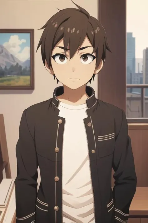 masterpiece, best quality, ultra-detailed, illustration, 1boy, solo, male focus, looking at viewer, upper body, , <lora:hideki_nishimura:0.72>, hideki_nishimura, brown hair, brown eyes, gakuran