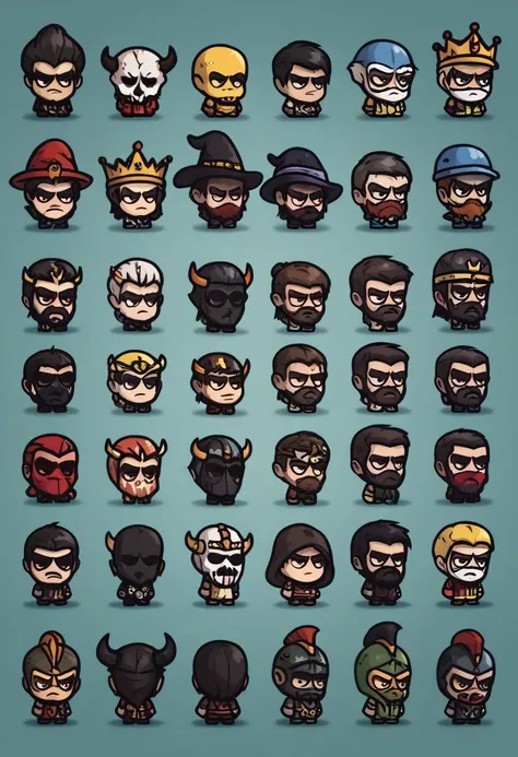 score_9, score_8_up, score_8, score_9, multiple girls, black hair, hat, multiple boys, horns, glasses, dark skin, chibi, mask, witch hat, facial hair, helmet, crown, beard, 6+boys, mustache