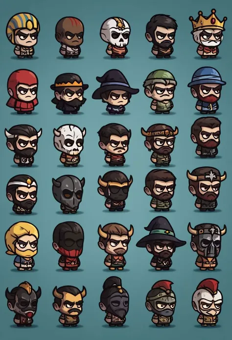 score_9, score_8_up, score_8, score_9, multiple girls, black hair, hat, multiple boys, horns, glasses, dark skin, chibi, mask, witch hat, facial hair, helmet, crown, beard, 6+boys, mustache
