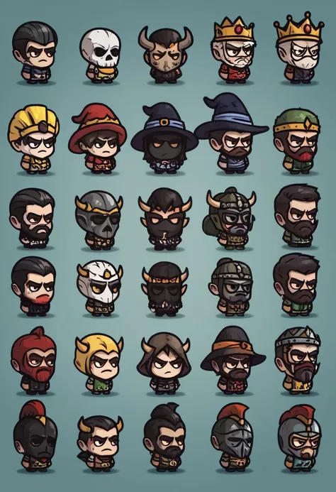 score_9, score_8_up, score_8, score_9, multiple girls, black hair, hat, multiple boys, horns, glasses, dark skin, chibi, mask, witch hat, facial hair, helmet, crown, beard, 6+boys, mustache