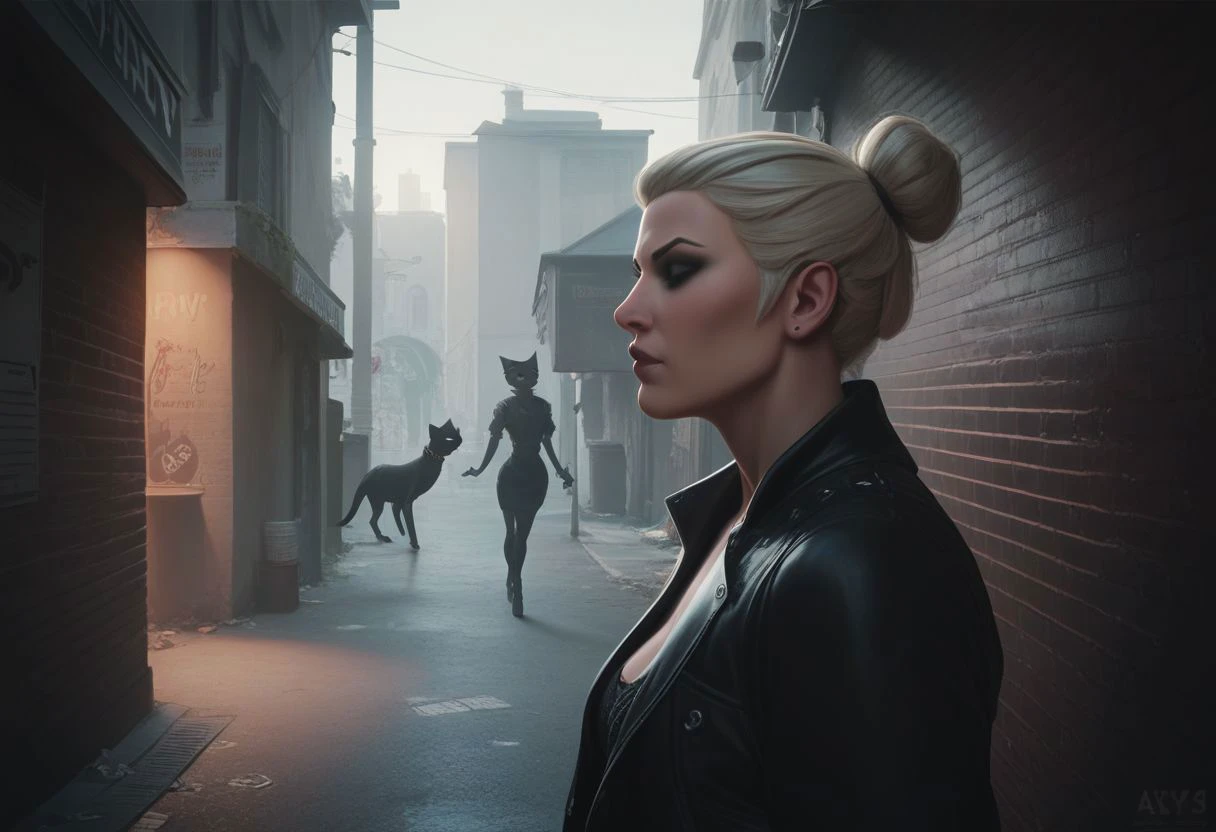 score_9,score_8_up,score_7_up,score_6_up, score_5_up, score_4_up, from side, ais-xsection a black cat in an alleyway, raw photo, realistic