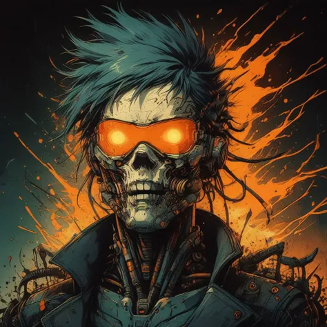 score_9, score_8_up, score_7_up, score_6_up, cinematic scene, dynamic pose, knva, halftone effect, (1girl becomes Ghostrider with flaming a skull-for-a-head), head of fire, flaming neck, fiery eyes, fiery blue flame hair, leather jacket, chains, blue fire, breathing fire, open mouth, huge fire bolt, looking to viewer, electric lightening arcs off body, holding weapon, holding, weapon, Whip, holding chain ((flaming, molten steel, melting)), cyberpunk neon, dark cyperpunk city, OverallDetail, mad-cbrpnksplshrt <lora:UBW_XLPD:1> lora:FireBreath:0.9> <lora:Kenva:1.0>