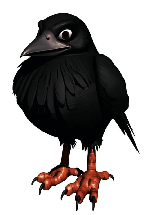 (source_furry, source_cartoon, score_9:1), crow, bird, looking at viewer, 3d, simple background, white background