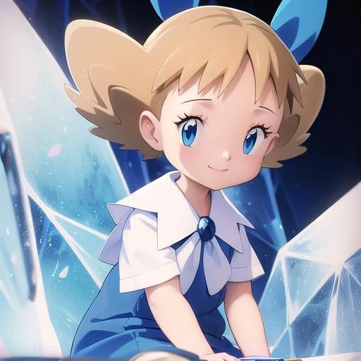 very detailed illustration, {{Masterpiece}}, {{best quality}}, {{detailed illustration}}, {beautiful detailed eyes}, {{cinematic lighting}}, {{bright colors}}, cute hands, tiny hands, intricate hands, small hands, 1girl, ribbon, blue dress and side hairbow, blue bow, blue eyes, eyelashes, highres, smile, happy, looking at viewer, <lora:MOLLY:0.8>, portrait, cute, small playful smile, anime style, ultra-detailed, hdr
