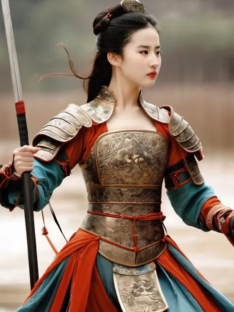 liuyifei  <lora:liuyifei_dragon_XL_8-000006:0.6> ,ancient chinese armor,sexy,   best proportion, high res