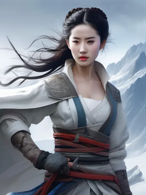 liuyifei,photo realistic, sexy, unity 4k wallpaper,highres,cowboy shot steel in the glacier landscape, painting, low quality) (by wlop:1.21), by too13891808 trending on artstation # kilian  yerba <lora:liuyifei_dragon_XL_8-000006:0.6>