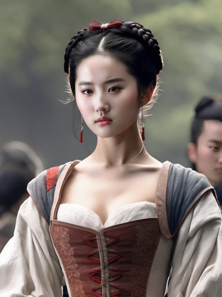 A close up of a woman in a dress with a red bow - SeaArt AI