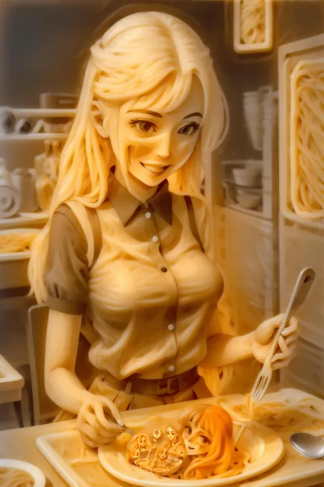 <lora:spahetti_art-10:0.9>,spahetti art, spaghetti, spaghetti art, yellow tone, monochrome,
1girl having plate of spaghetti, smile