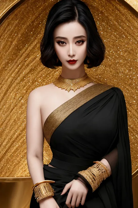 Masterpiece, high quality, 4K, beautiful design, shiny, from the front, award winning photo, extremely detailed, amazing, fine detail, absurdres, highly detailed woman, extremely detailed eyes and face, by lee jeffries nikon d850 film stock photograph 4 kodak portra 400 camera f1.6 lens rich colors hyper realistic lifelike texture dramatic lighting unrealengine trending on artstation cinestill 800 tungsten, solo, 1girl,
fanbingbing, a woman in a black dress and gold jewelry , wearing fanbingbing fashion
<lora:FanFashion:0.8>